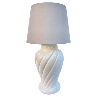 Large Beige Ceramic Table Lamp For Sale