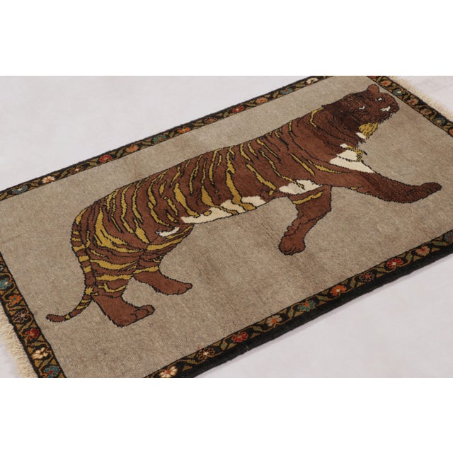 1950s Vintage Tiger Pictorial Gabbeh Wool Rug by Rug & Kilim, Afghanistan, 1950-1959 For Sale - Image 5 of 9