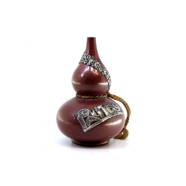 Gourd-Shaped Wooden Toothpick Holder with Silver Applications For Sale - Image 5 of 6