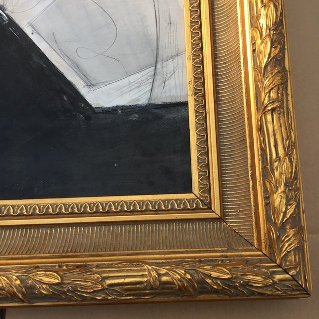 Abstract Black & White Painting in Gold Frame | Chairish