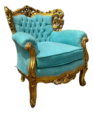 Rococo Style Velvet Chair With Gold Leaf Frame Details