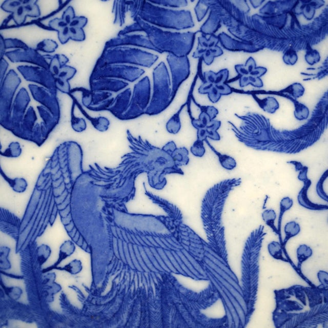 Ceramic Antique Imari Meiji Blue & White Porcelain Charger with Birds Circa 1910 For Sale - Image 7 of 12