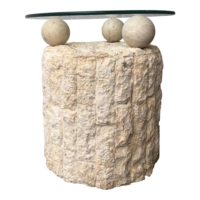 Postmodern Natural Mactan Stone Pedestal Accent Table. Chairish