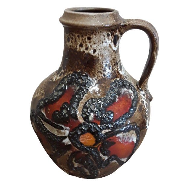 Vintage Jug-Shaped Vase with Colored Stylized Flower Decor from Carstens, 1970s For Sale