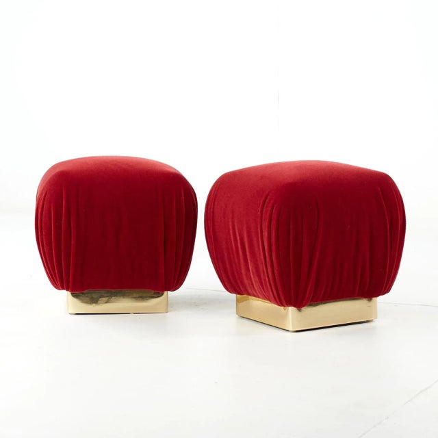 Mid-Century Modern Marge Carson Mid Century Brass Souffle Poof Ottoman - Pair For Sale - Image 3 of 12