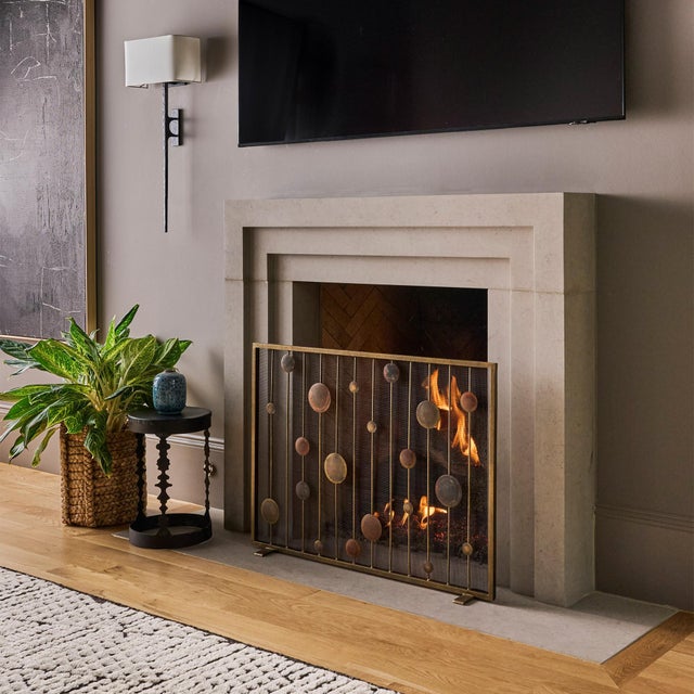 Gold Striker Mid Century Modern Fireplace Screen For Sale - Image 8 of 9