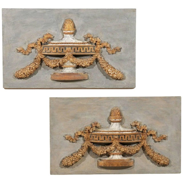 Italian 19th Century Painted Wood Wall Decorations with Carved Urns - A Pair For Sale - Image 11 of 11