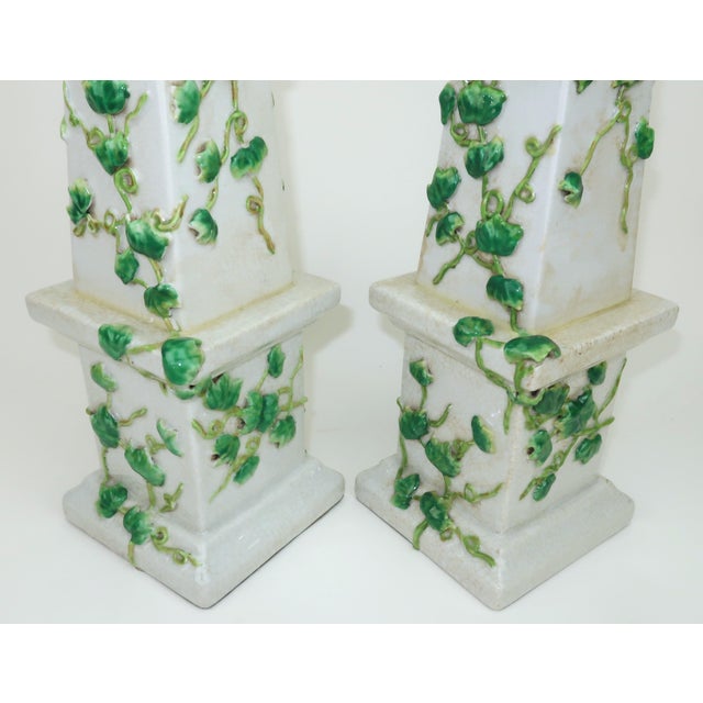 Vintage Chinese Ceramic Garden Ivy Obelisks, a Pair For Sale - Image 4 of 12