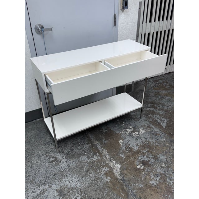 West Elm White Lacquer Console Table + Storage For Sale - Image 9 of 12