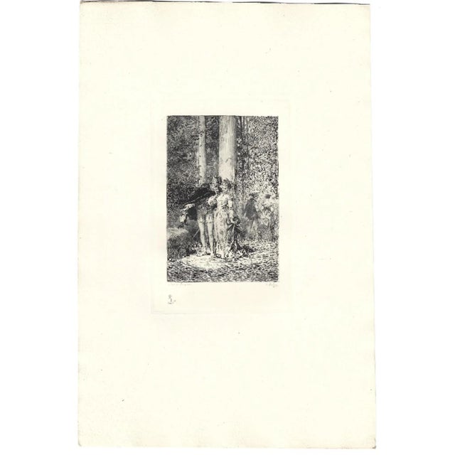 L'Audacieux et la Timide – From Les Dames Galantes is an original b/w etching on laid ivory-colored paper, by Émile...