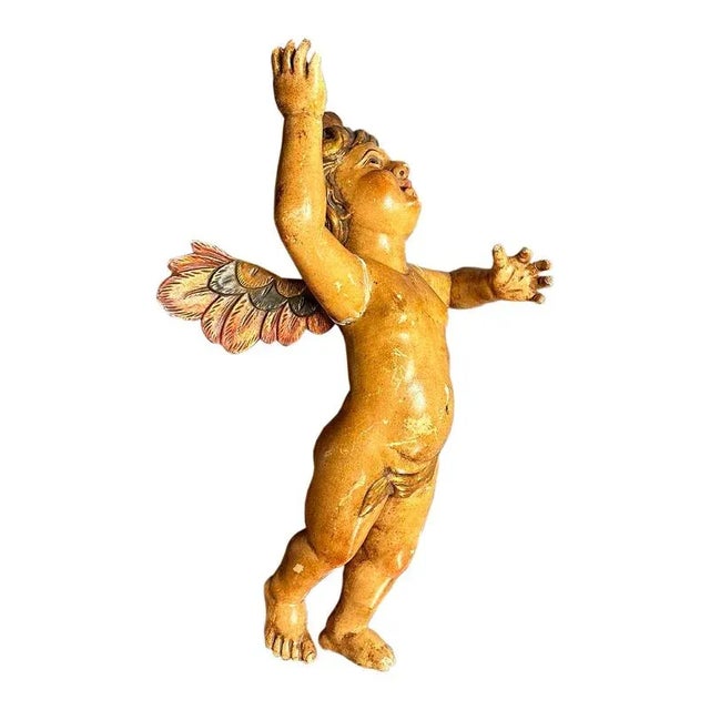 19th Century Wood Carved Angel Sculpture, Spain, 1800s For Sale - Image 3 of 7