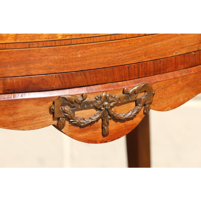 Brown Pair Antique French Louis XV Style Marble Top Inlaid Wood Nightstands, Circa 1940s For Sale - Image 8 of 18