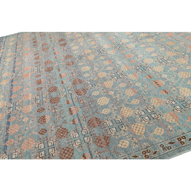 Modern Tabriz Style Wool Area Rug – Faded Teal, Terracotta & Ochre Traditional For Sale - Image 13 of 13
