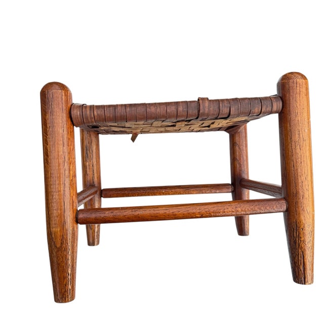 American Primitive Shaker Splint Cane Footstool For Sale - Image 3 of 7