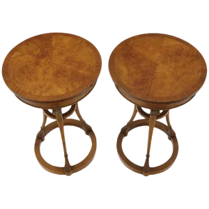 Tall Round Pedestal Shape Side End Tables on Tri Legged Bases Burl Wood - a Pair