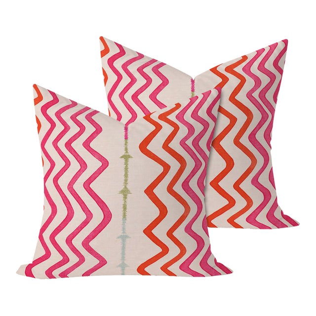 Christopher Farr Rick Rack in Hot Pink 22" Pillows - A Pair For Sale
