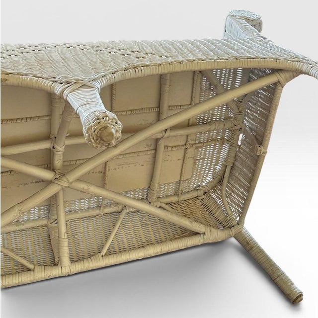 Vintage Palm Beach Regency White Wicker Camelback Settee Loveseat For Sale - Image 17 of 18