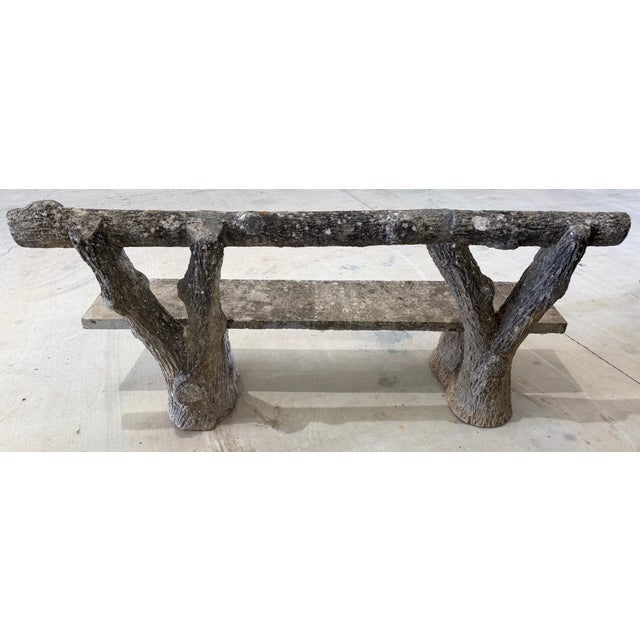 Monumental French Faux Bois Cast Stone Bench Tree Trunk Supports, circa 1920s For Sale - Image 18 of 18