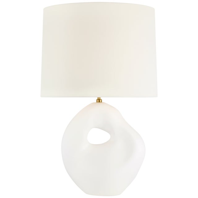 Modern AERIN by Visual Comfort Signature Adria 25" Cordless Table Lamp in Plaster White with Linen Shade For Sale - Image 3 of 3