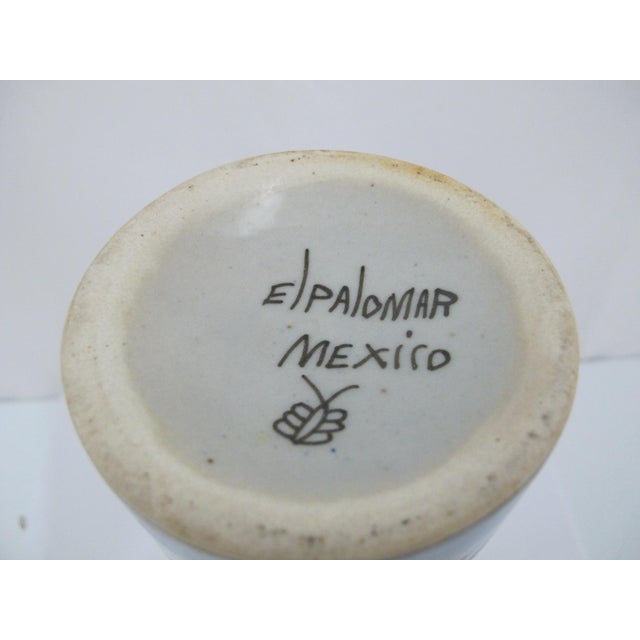 Ken Edwards El Palomar Blue Bird & Flower Tonala Mexico Folk Art Pottery 9" Vase For Sale - Image 10 of 11