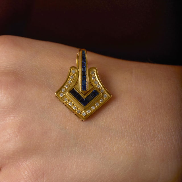 Mid 20th Century Vintage Sapphire Diamond 14k Yellow Gold Pendant For Sale - Image 5 of 6