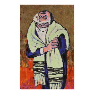 Harry Sternberg, Modernist Rabbi Judaica Painting on Gold Background