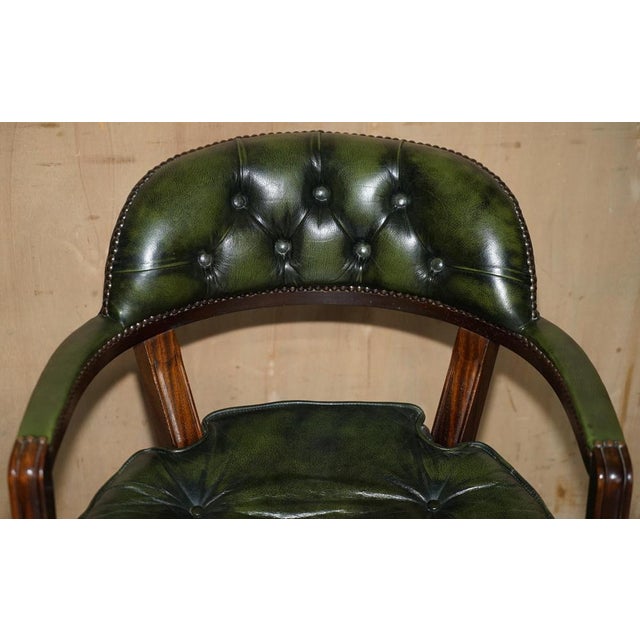 Vintage Chesterfield Captain's Chair in Bottle Green Tufted Leather For Sale - Image 4 of 18