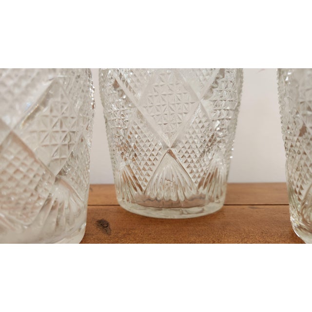 Glass Set of 3 Antique Late 19th Century Brilliant Cut Glass Decanters With Ball Stoppers and Loop Handles – Abp Style For Sale - Image 7 of 12