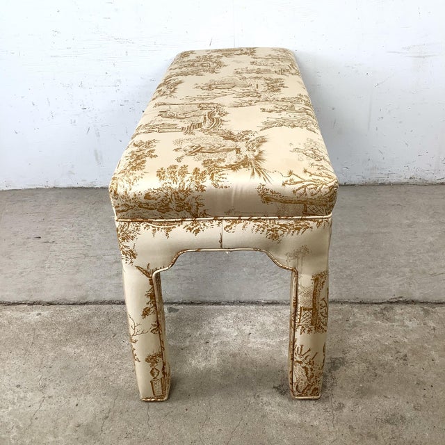 Mid 20th Century Louis XVI Style Upholstered Foot-of-Bed Bench in Classic Toile For Sale - Image 4 of 9