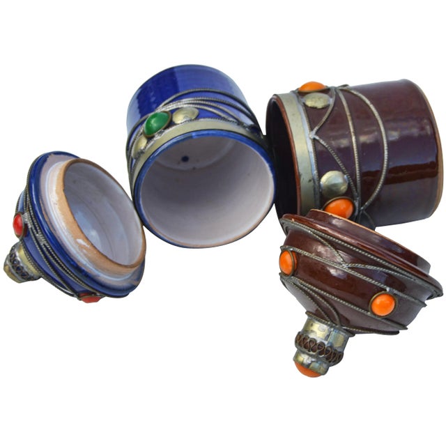 Moroccan Ceramic Jars W/ Inlay, S/2 For Sale - Image 4 of 5