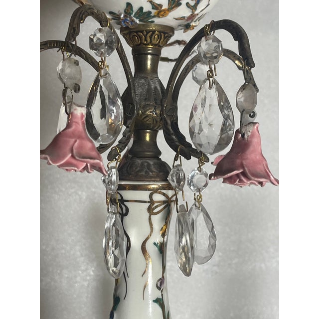 Gorgeous Antique Capodimonte Chandelier With Porcelain Flowers and Crystals For Sale - Image 4 of 6