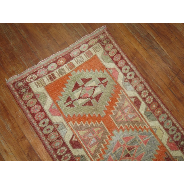 20th Century Long Orange Turkish Anatolian Geometric Runner For Sale - Image 11 of 18