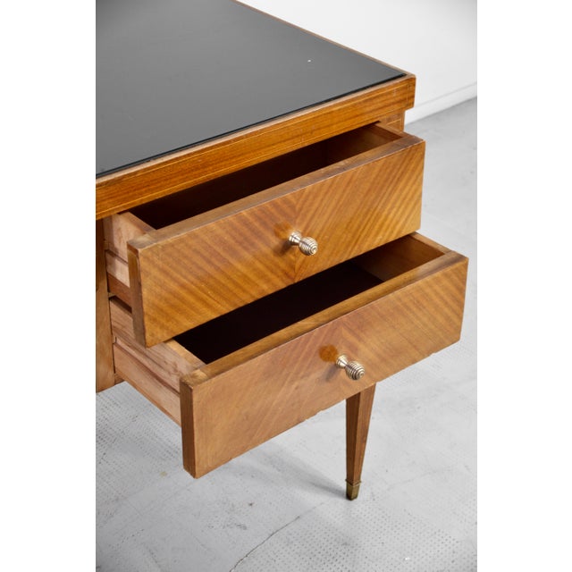 Mid-Century Modern Italian Desk in Walnut with Brass and Glass For Sale - Image 6 of 10