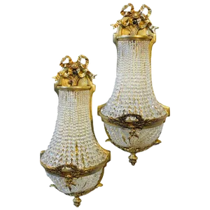 Louis XVI Style Bronze and Crystal Beaded Small Wall Sconce - a Pair