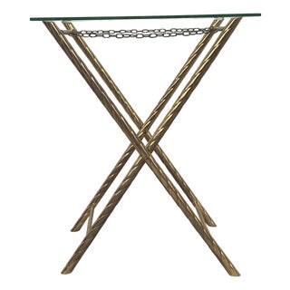 Mid-Century Modern Italian Faux Bamboo Folding Coffee Table with Glass Top For Sale