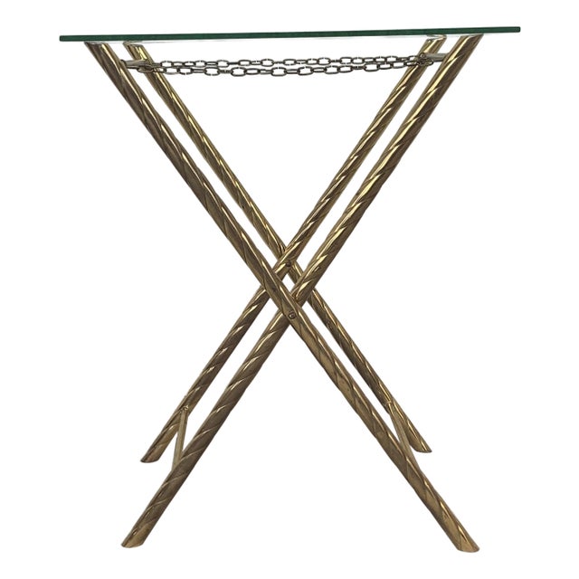 Mid-Century Modern Italian Faux Bamboo Folding Coffee Table with Glass Top For Sale