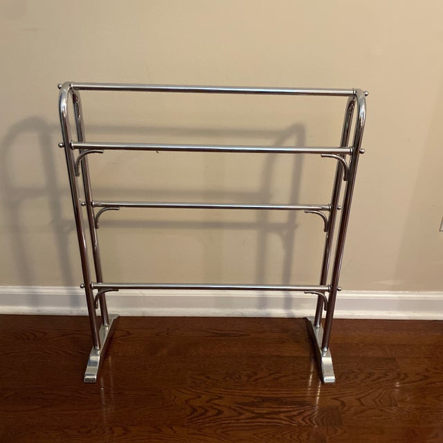 Beautiful, true mid-century, modern chrome towel, quilt rack, great shape, and size minimal patina
