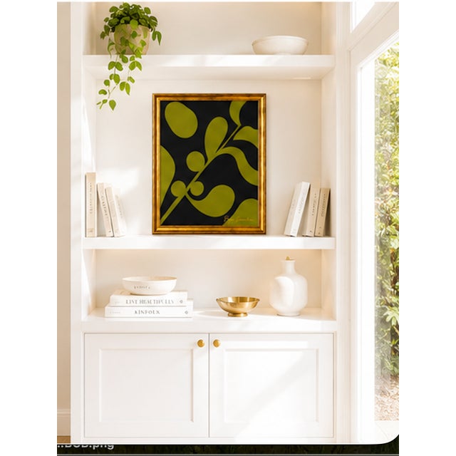 Original acrylic painting on canvas board featuring a bold modernist composition of organic green forms set against a...