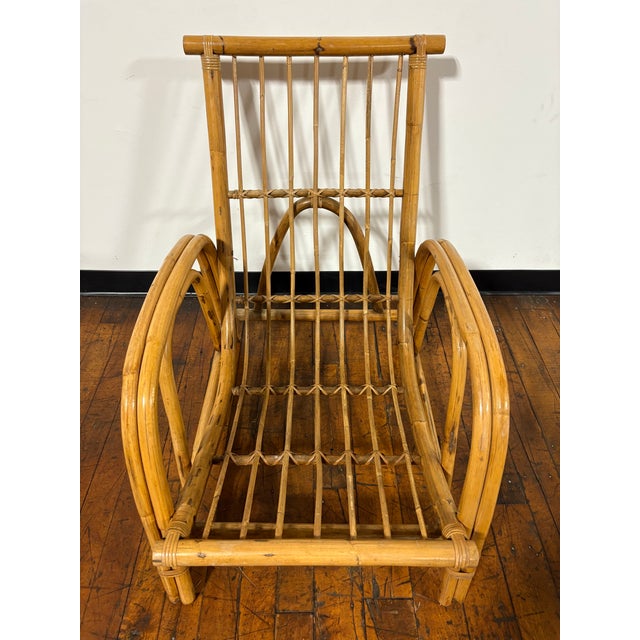 Mid-Century Modern European Franco Albini Style Low Profile Rattan Curved Lounge Chair For Sale - Image 10 of 12
