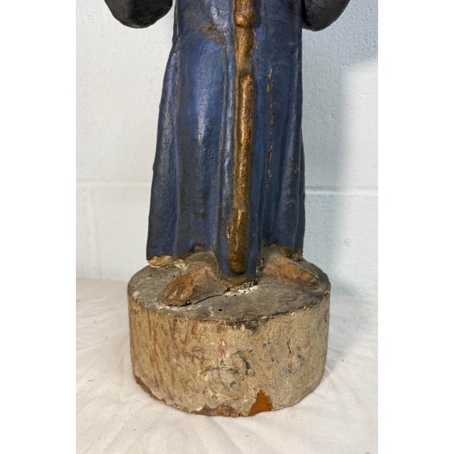 Large 1600's Antique Hand Carved Polychromed Santos St. Francis Sculpture Statue For Sale - Image 12 of 16