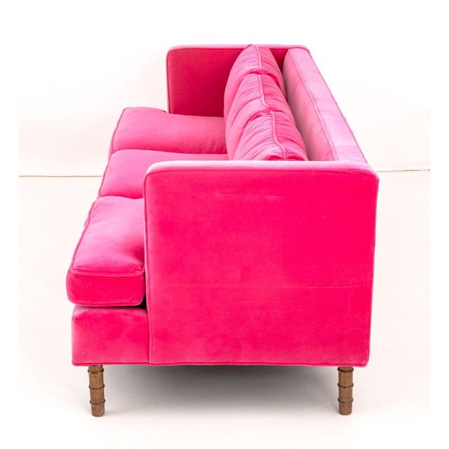 Contemporary Hot Pink Velvet Upholstered Sofa For Sale - Image 4 of 5