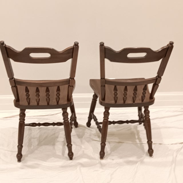 Vintage Children's Windsor Style Solid Wood School Desk Chairs- A Pair For Sale - Image 4 of 12