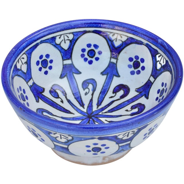 Mid 20th Century Mid 20th Century Handmade Moroccan Ceramic Bowl With Blue Hues For Sale - Image 5 of 9