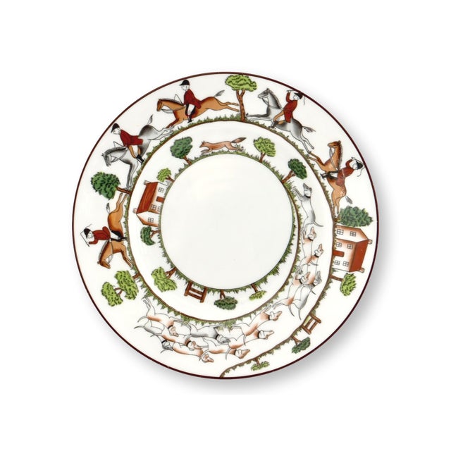 A charming set of three Crown Staffordshire rim soup bowls decorated with the beloved Hunting Scene pattern. Mounted...