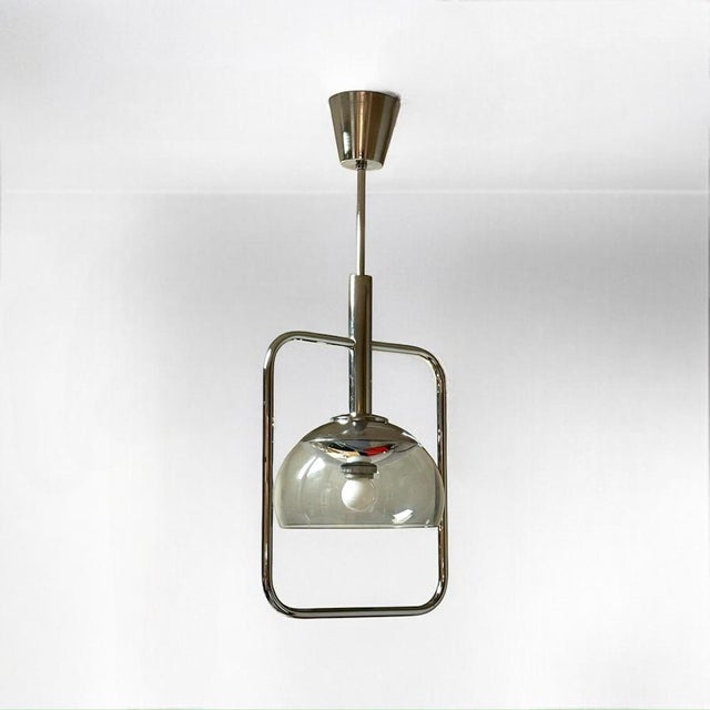 Large Italian Pendant Lamp in Chrome Metal and Acrylic Glass, 1970s For Sale - Image 4 of 11