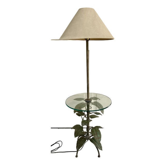 1970s Frederick Cooper Sculptural Tôle Vine Floor Lamp With Glass Table For Sale