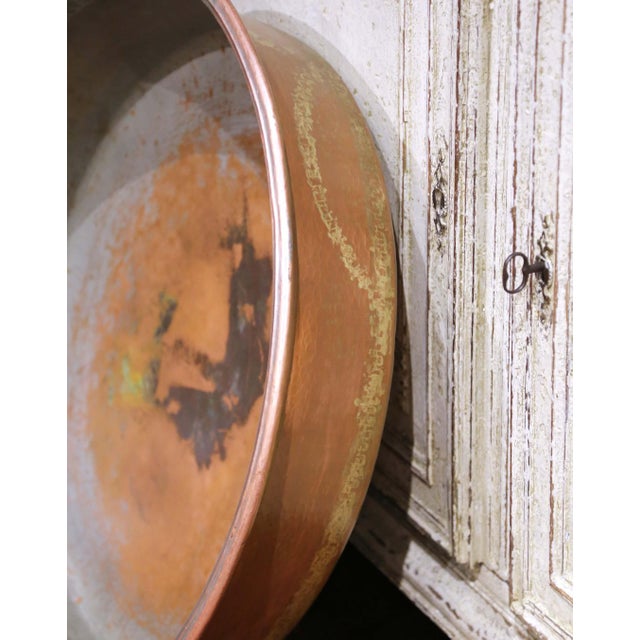 19th C. French Hammered Copper Basin With Rolled Rim and Verdigris Patina For Sale - Image 4 of 7