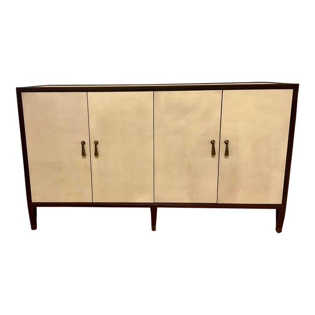 Currey & Co. Modern Ivory Faux Shagreen Evie Credenza For Sale