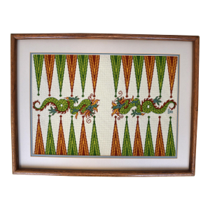 Hand Needlepoint Chinoiserie Dragon Motif C1980 Backgammon Board