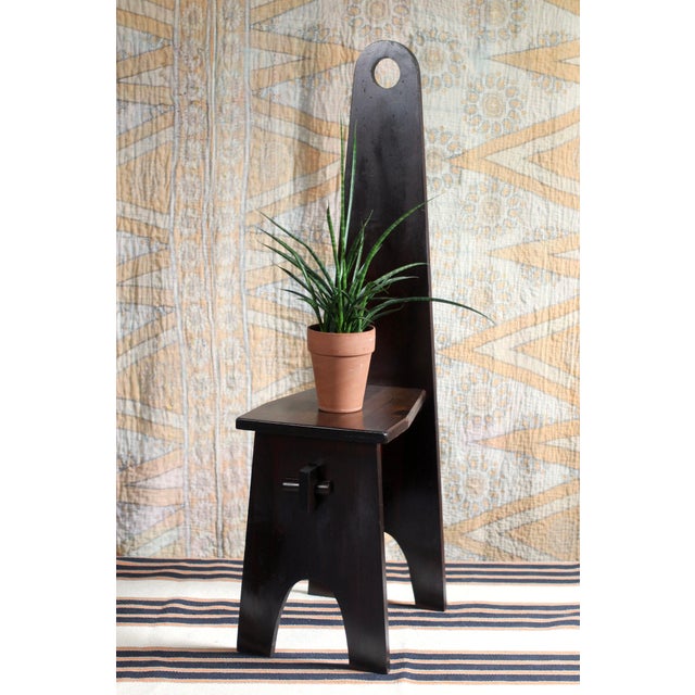 A unique wooden sewing stool or chair handmade in a Shaker style or MCM style with modern abstract lines. Tall Brutalist...